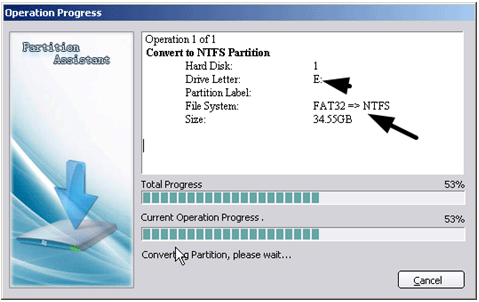 Convert Partition Progress